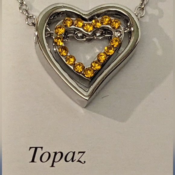 NEW Scorpio NOVEMBER BIRTHSTONE Topaz 18K White Gold Pl Heart Spinner Necklace - Picture 3 of 9